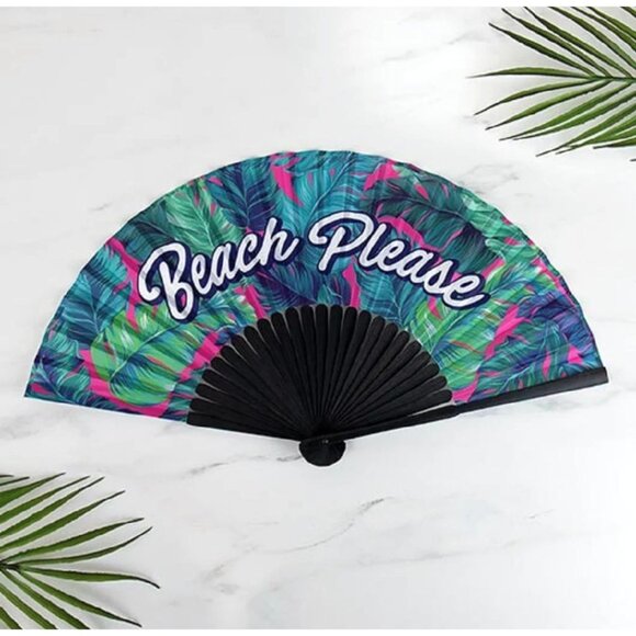 BEACH PLEASE Tropical Full Size Fan NEW NWT - Picture 1 of 4
